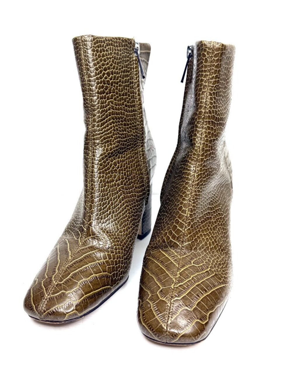 Sam Edelman Fawn 2 Croc Patent Square Toe Heel Faux Leather Ankle Bootie 6.5